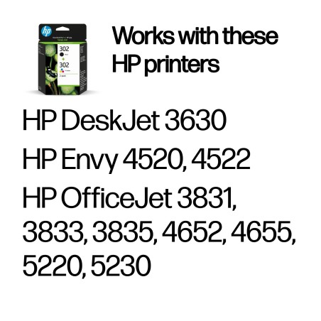 HP 302 2-pack Black/Tri-colour Original s Sort, Cyan, Magenta, Gul 170 sider Blæk